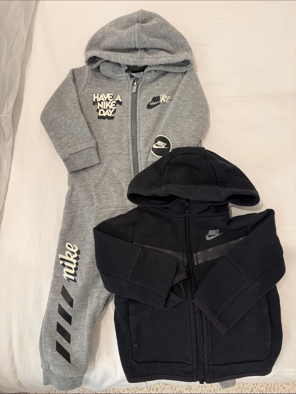 Nike Kids Grey and Black Hooded One-Piece Bodysuits